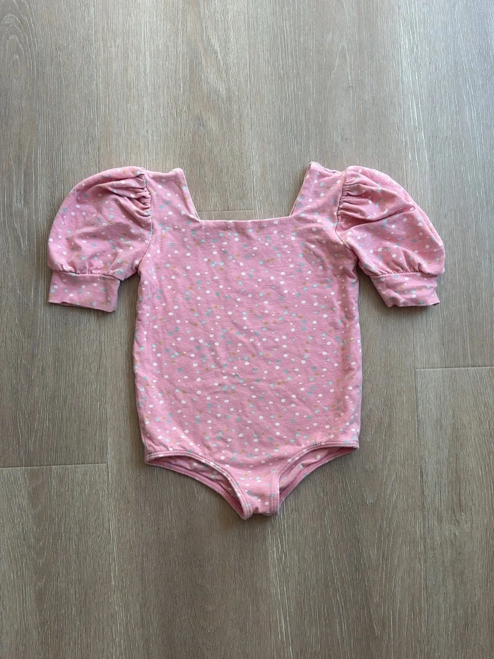 Remie Girl Pink Puff Sleeve Polka Dot Leotard - Size 8